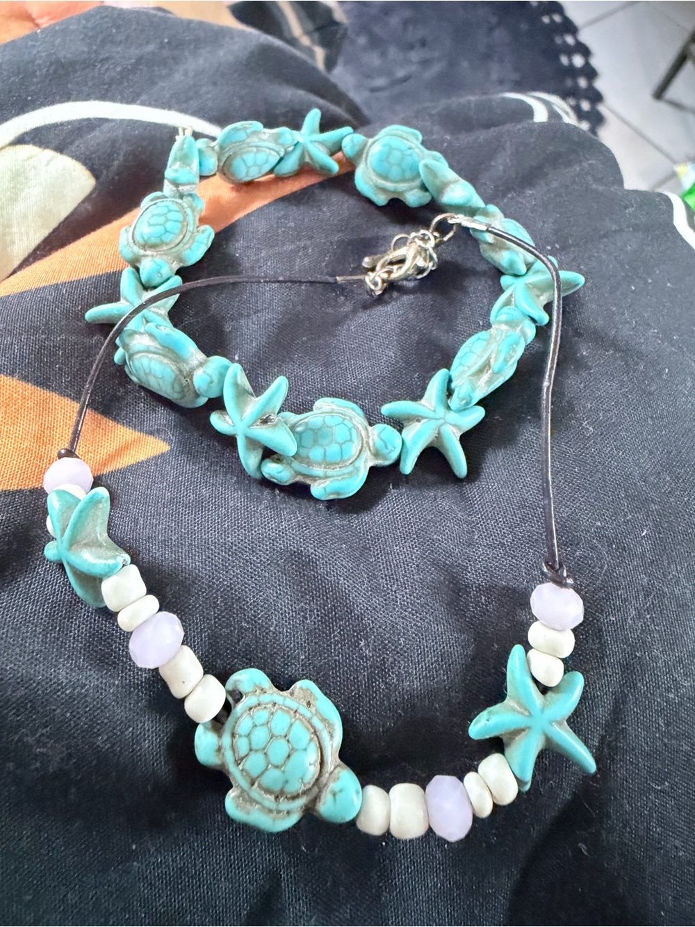 Turquoise Turtle & Starfish Bracelet and Anklet Set